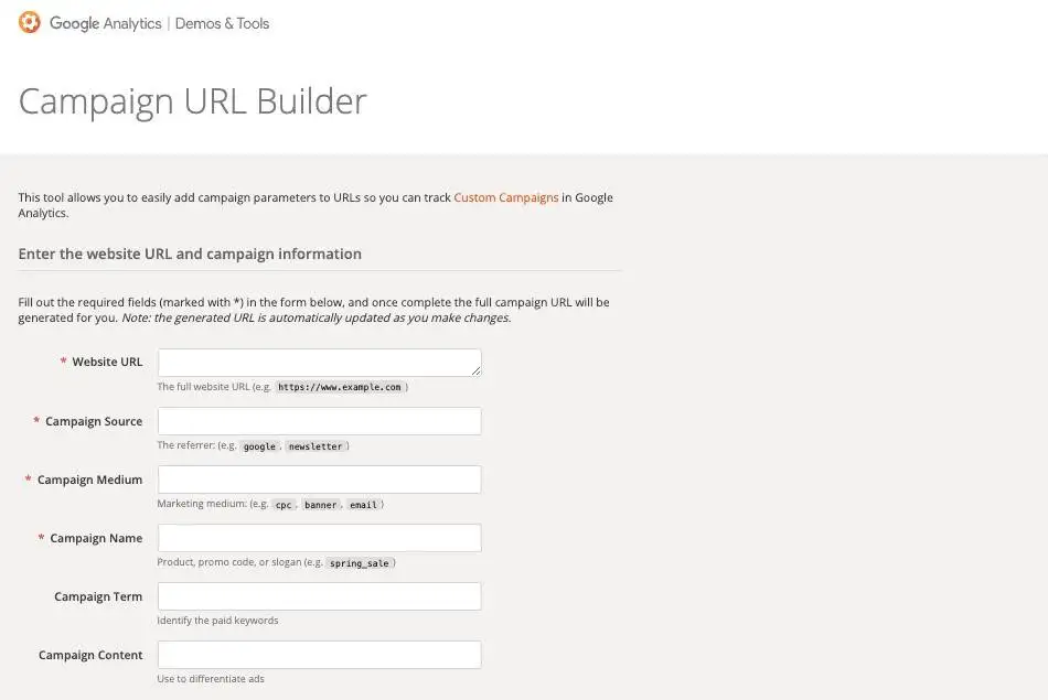 Using URL Campaign Builder to create URL Parameters 